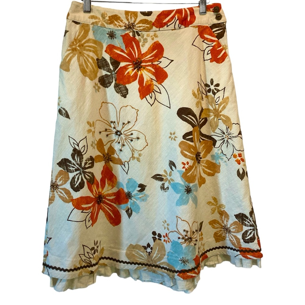 J. Jill Floral Beaded Embellish Skirt Side Pockets Cottagecore Boho Neutral Sz 6